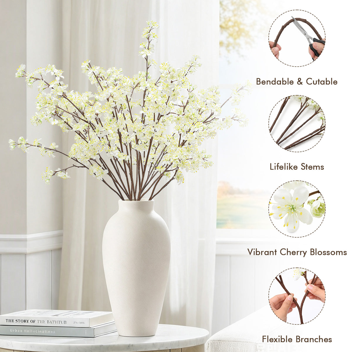 8Pcs 35.4'' Artificial Cherry Blossom Branches for Home Wedding Decor