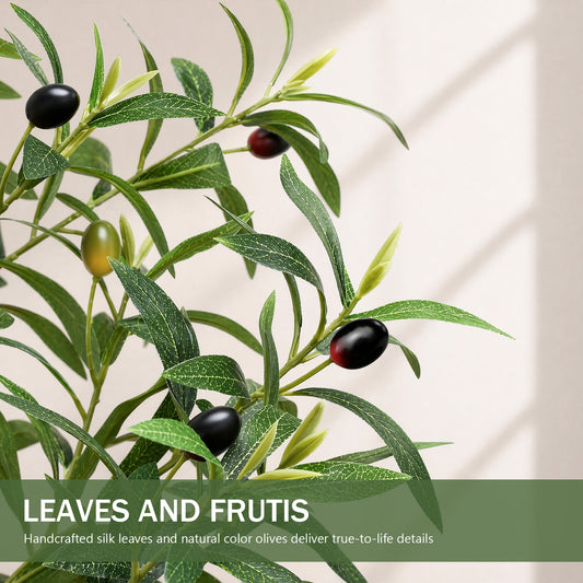 Faux Olive Trees Indoor, 7FT Tall Fake Olive Tree with Black Planter
