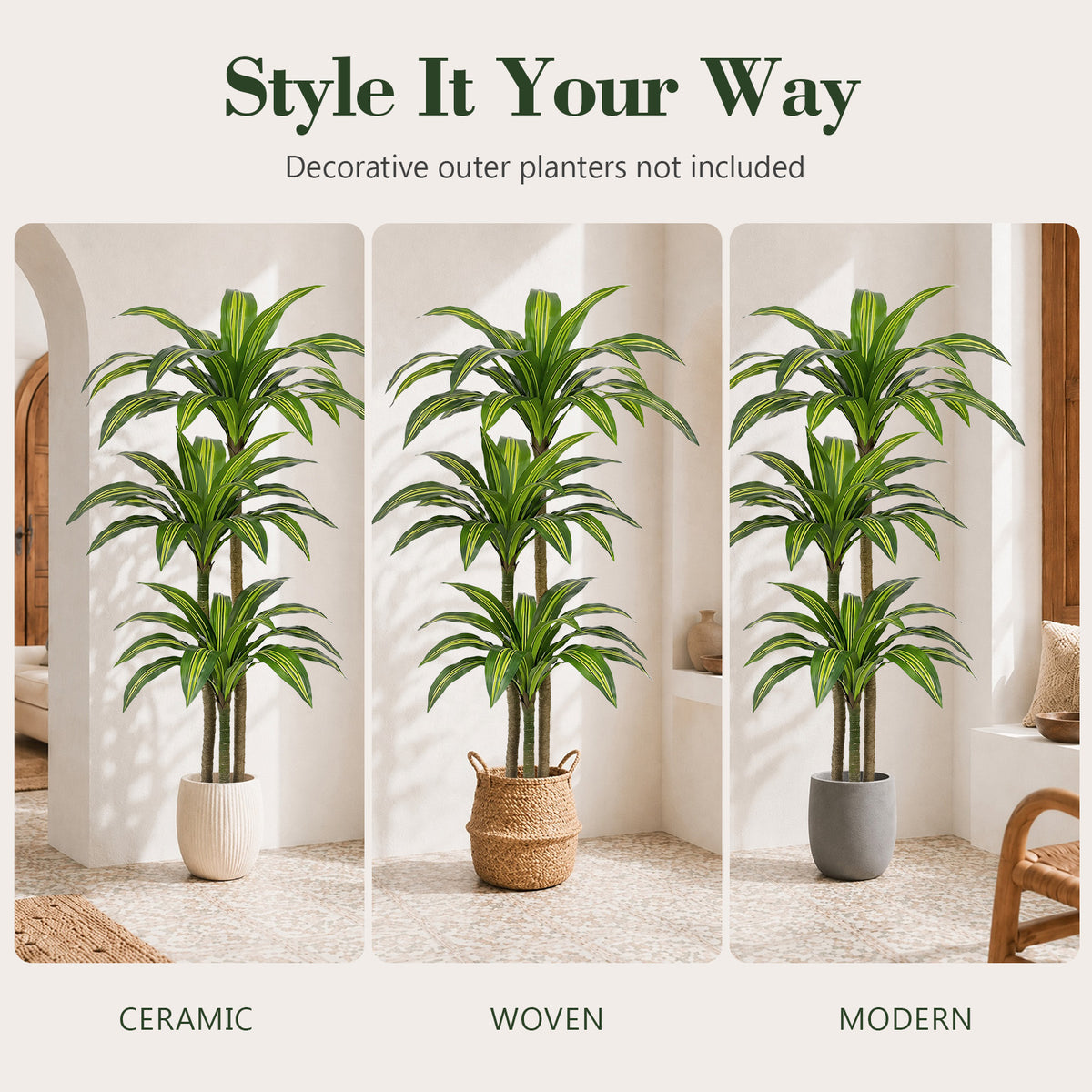 Artificial Dracaena Tree 6FT with 3 Thick Trunks, Faux Yucca Floor Plant