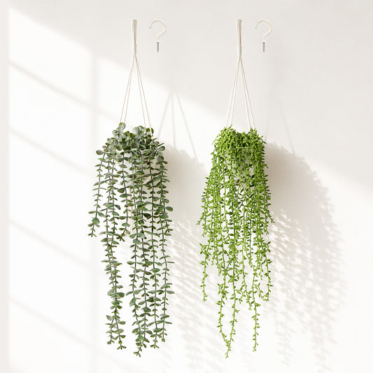 Artificial Hanging Plants, 2 Pack Macrame Plant Hanger with Pots