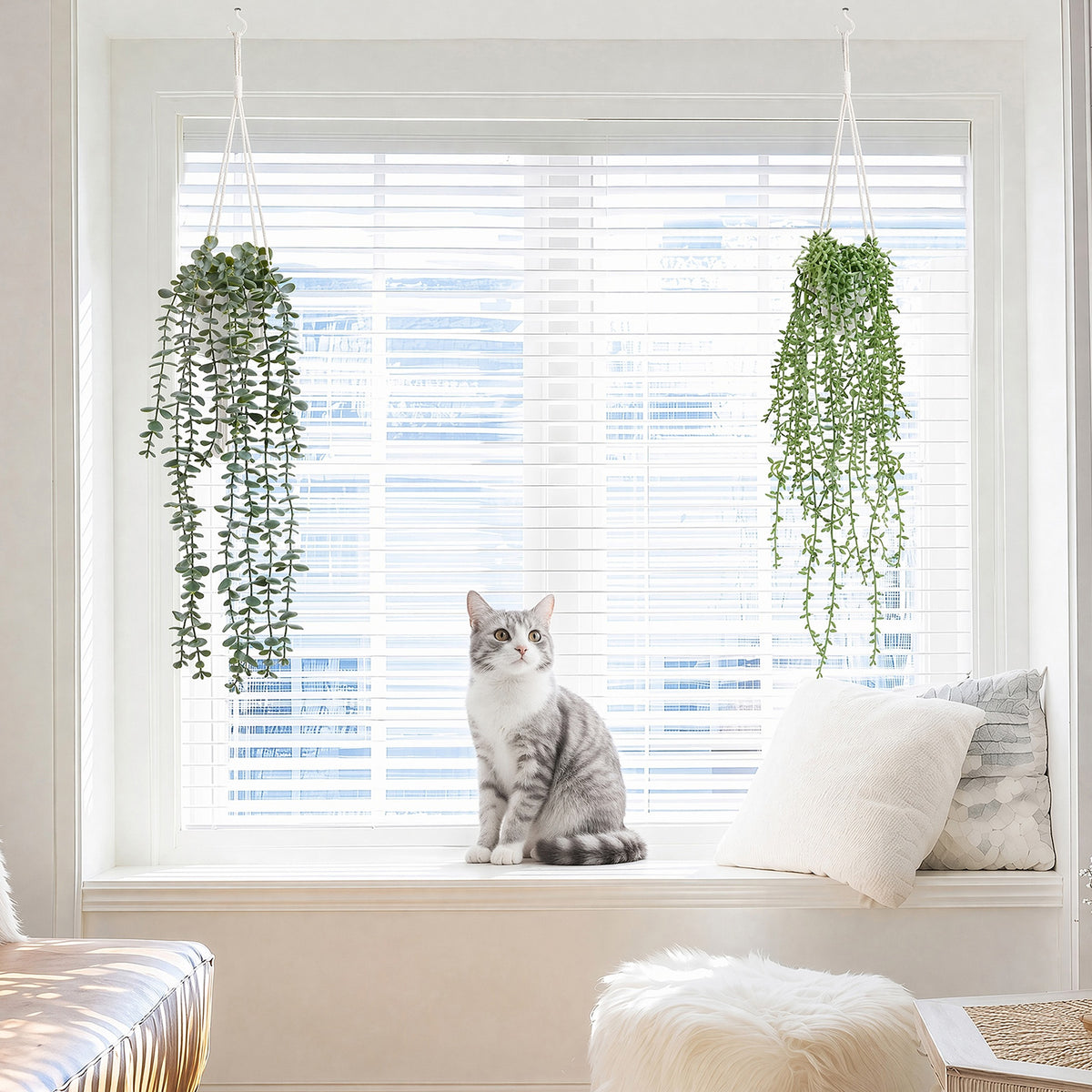 Artificial Hanging Plants, 2 Pack Macrame Plant Hanger with Pots