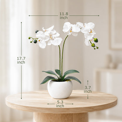Artificial Flowers Indoor, White Fake Orchid in Pot