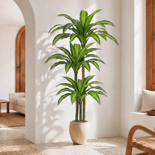 Artificial Dracaena Tree 6FT with 3 Thick Trunks, Faux Yucca Floor Plant