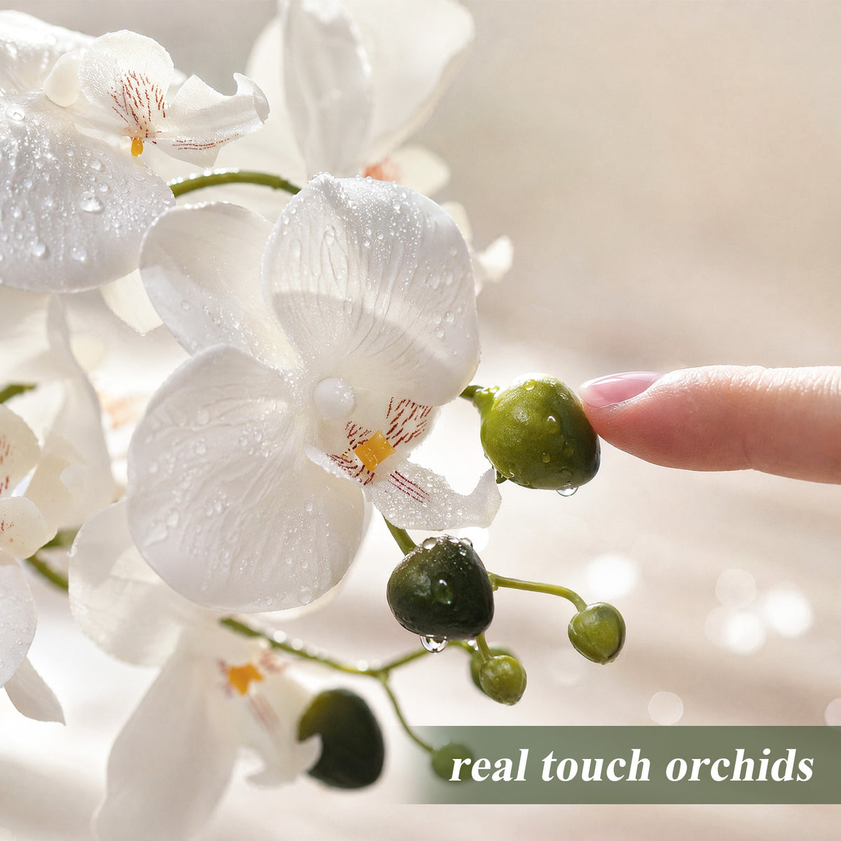 Artificial Flowers Indoor, White Fake Orchid in Pot