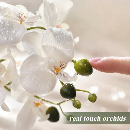 Artificial Flowers Indoor, White Fake Orchid in Pot
