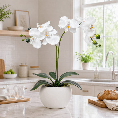 Artificial Flowers Indoor, White Fake Orchid in Pot