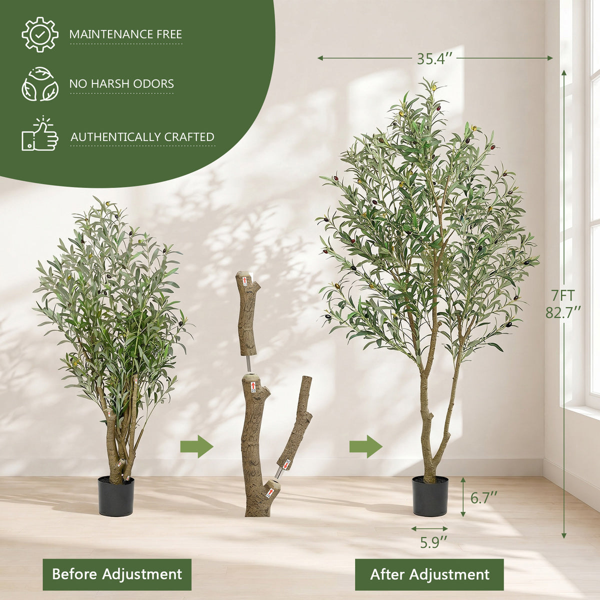 Faux Olive Trees Indoor, 7FT Tall Fake Olive Tree with Black Planter