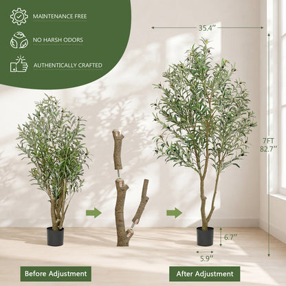 Faux Olive Trees Indoor, 7FT Tall Fake Olive Tree with Black Planter