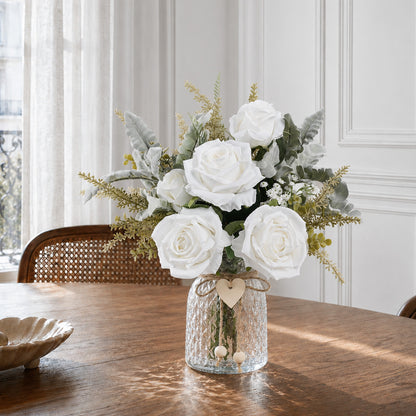 Faux Flowers with Vase for Wedding Living Room Office Decor, Dining Table Centerpiece, Gifts for Women