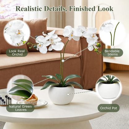 Artificial Flowers Indoor, White Fake Orchid in Pot