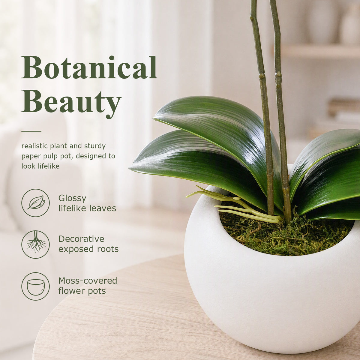 Artificial Flowers Indoor, White Fake Orchid in Pot
