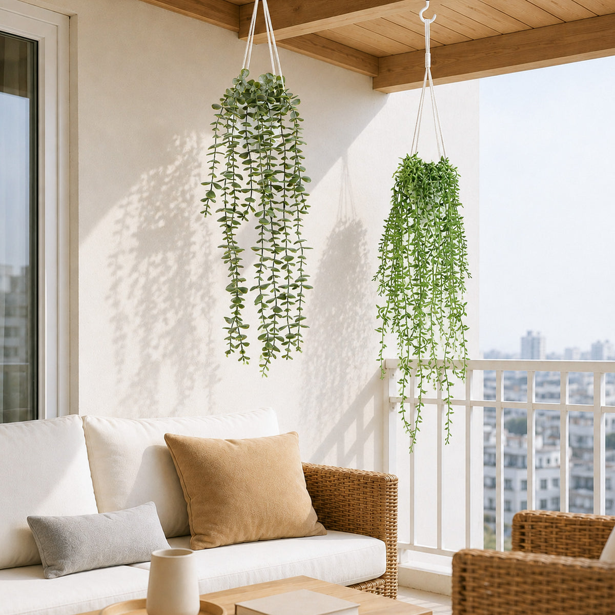 Artificial Hanging Plants, 2 Pack Macrame Plant Hanger with Pots