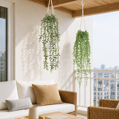 Artificial Hanging Plants, 2 Pack Macrame Plant Hanger with Pots