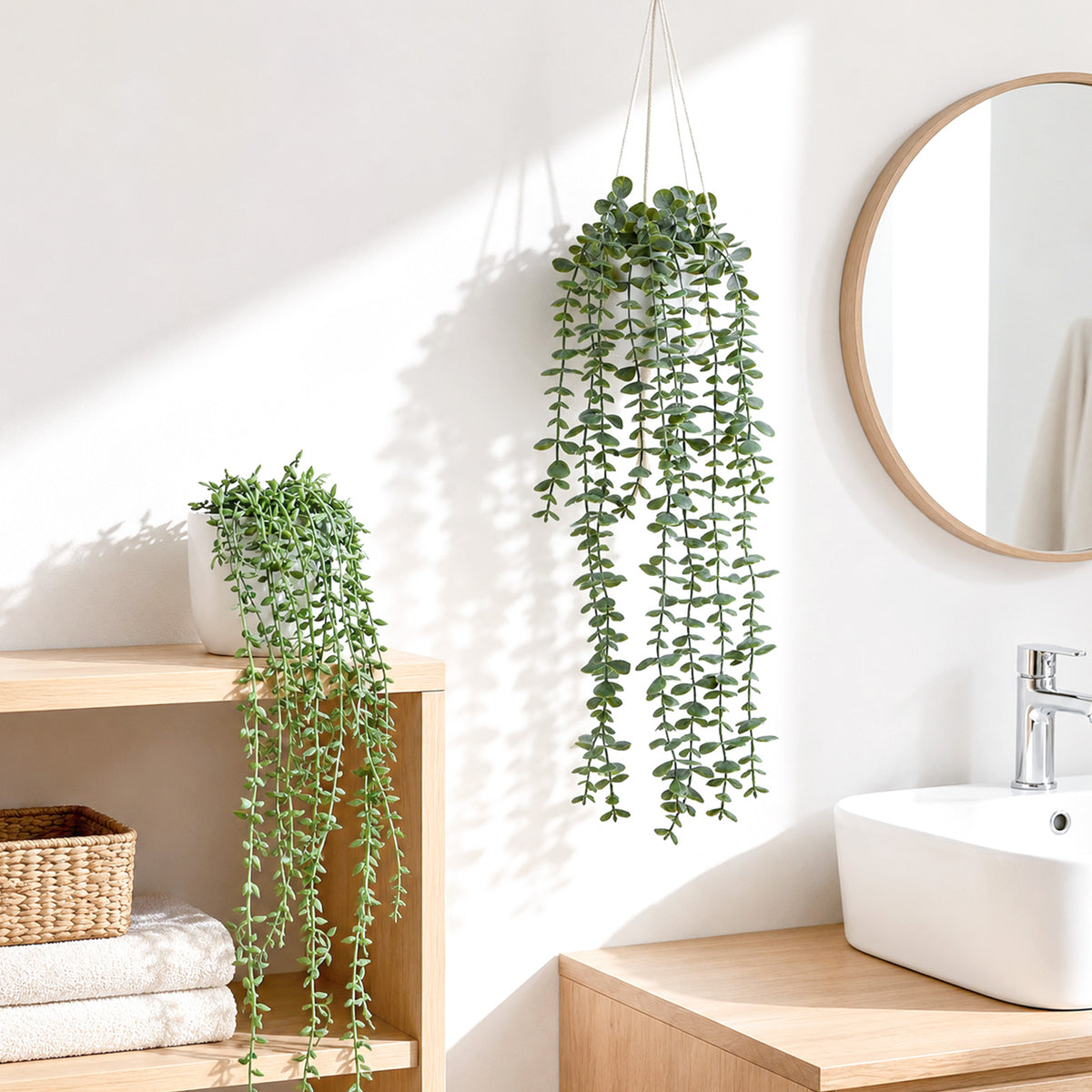 Artificial Hanging Plants, 2 Pack Macrame Plant Hanger with Pots
