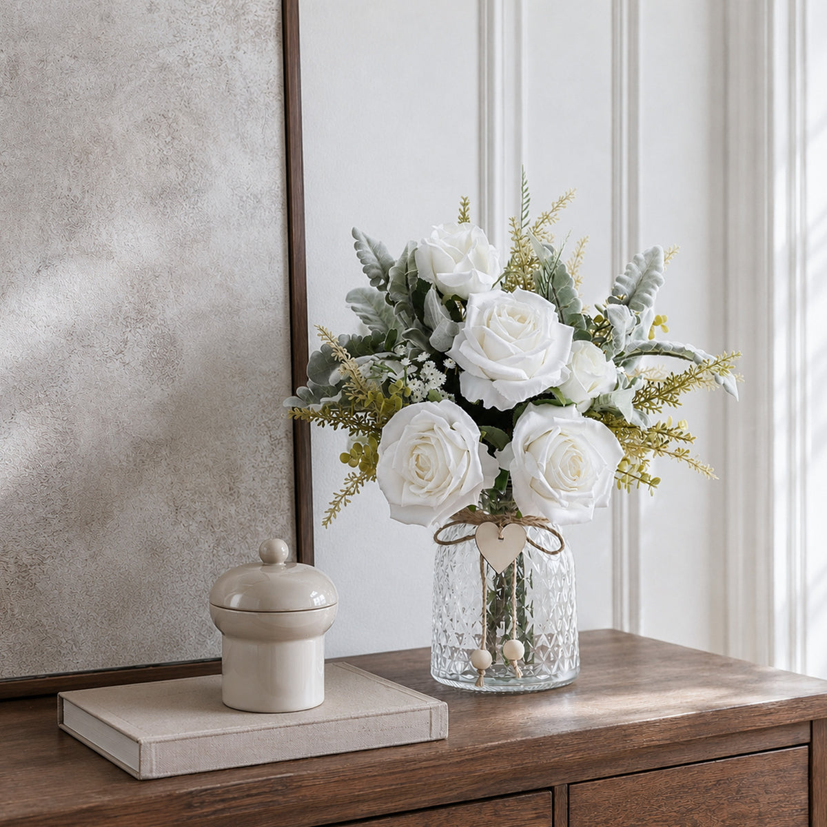 Faux Flowers with Vase for Wedding Living Room Office Decor, Dining Table Centerpiece, Gifts for Women