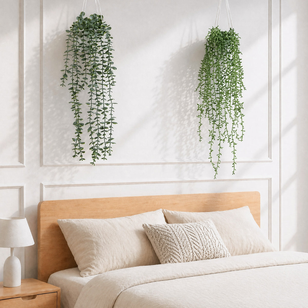 Artificial Hanging Plants, 2 Pack Macrame Plant Hanger with Pots