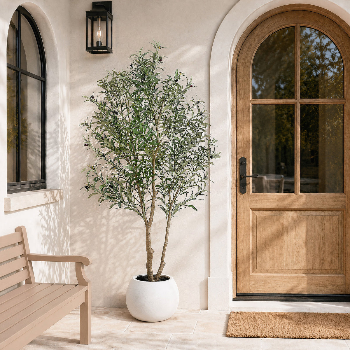 Faux Olive Trees Indoor, 7FT Tall Fake Olive Tree with Black Planter
