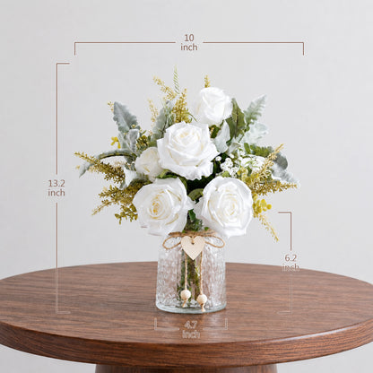 Faux Flowers with Vase for Wedding Living Room Office Decor, Dining Table Centerpiece, Gifts for Women