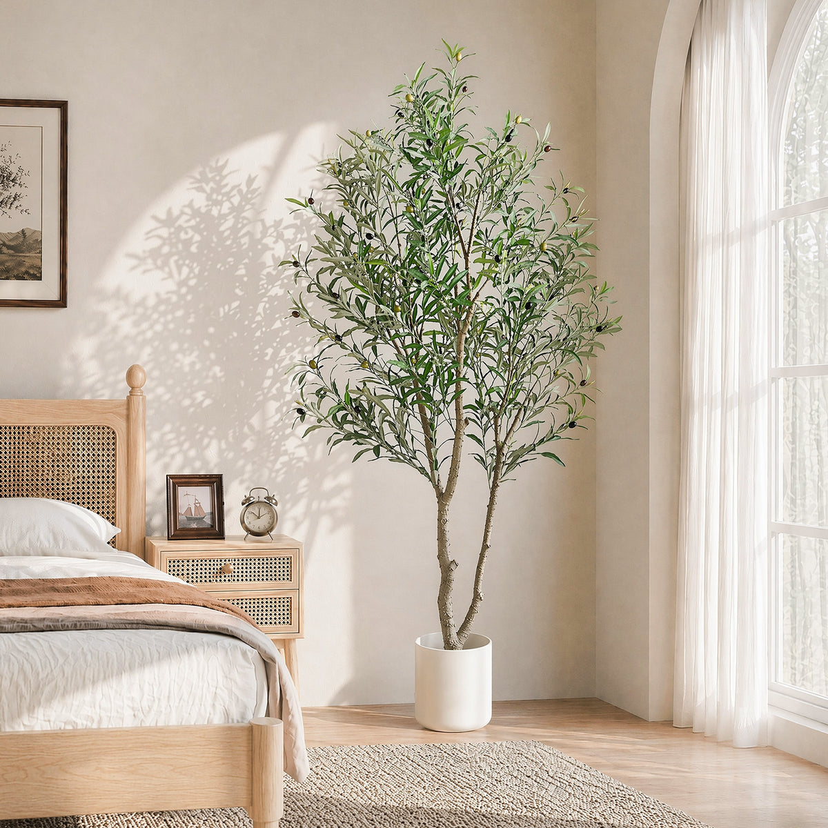 Faux Olive Trees Indoor, 7FT Tall Fake Olive Tree with Black Planter
