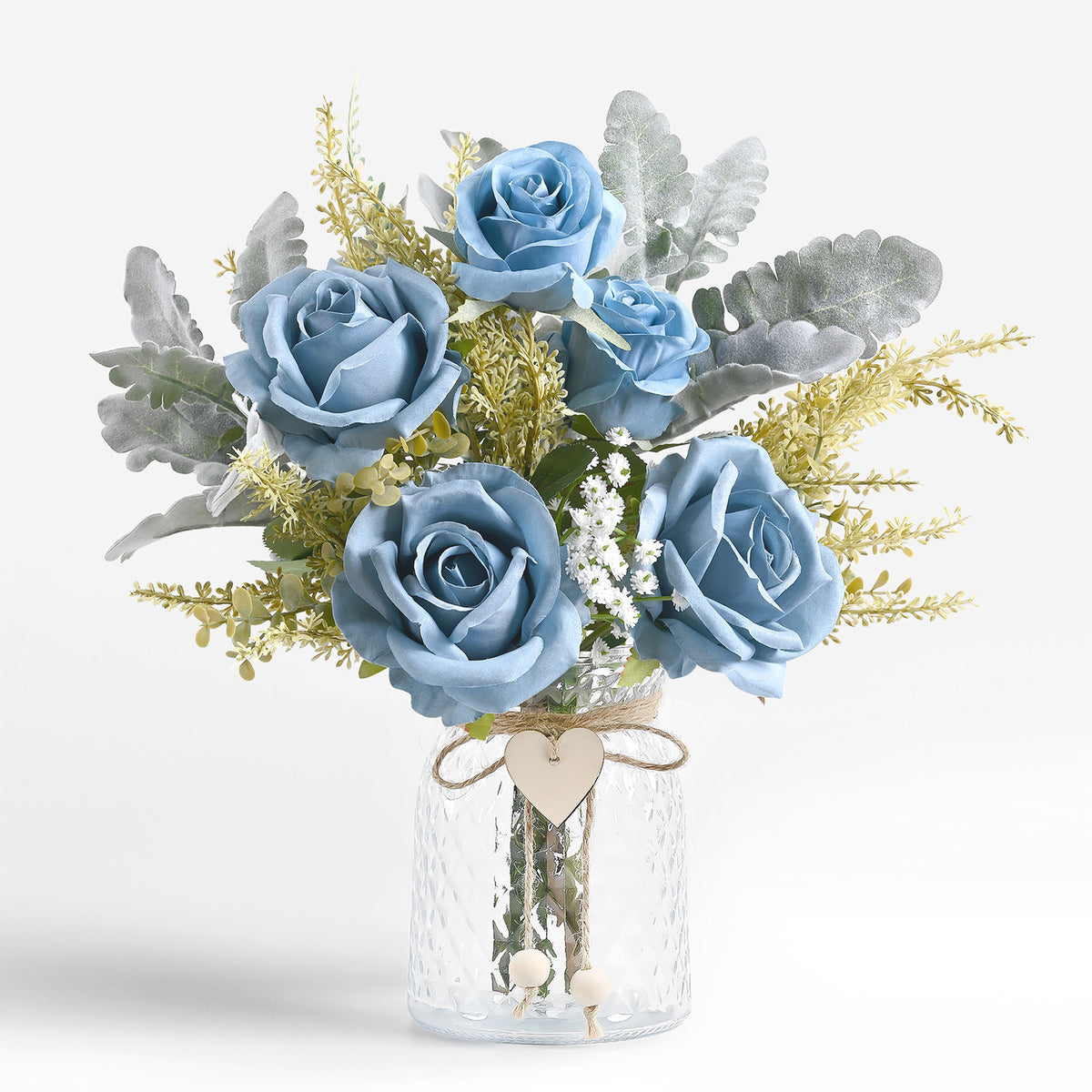 Faux Flowers with Vase for Wedding Living Room Office Decor, Dining Table Centerpiece, Gifts for Women