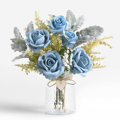 Faux Flowers with Vase for Wedding Living Room Office Decor, Dining Table Centerpiece, Gifts for Women