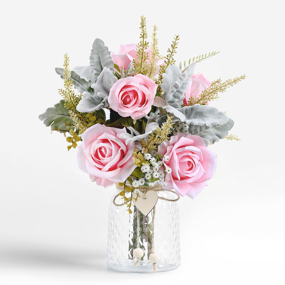 Faux Flowers with Vase for Wedding Living Room Office Decor, Dining Table Centerpiece, Gifts for Women