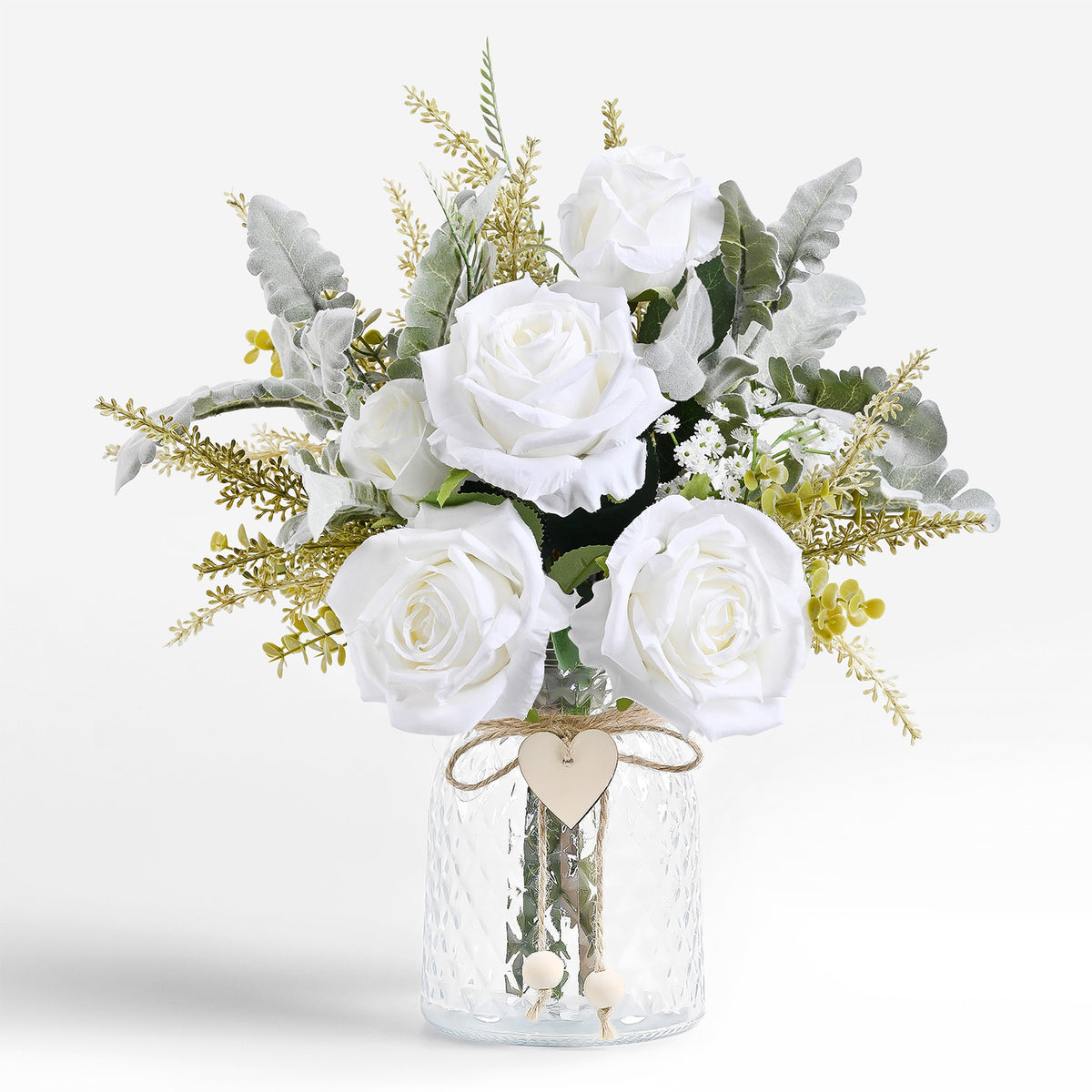 Faux Flowers with Vase for Wedding Living Room Office Decor, Dining Table Centerpiece, Gifts for Women